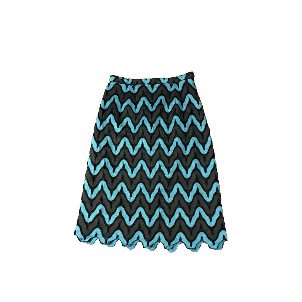 VTG Bentley Arbuckle Women Chevron Zigzag Knit Midi Skirt Small Blue Lined 90s
